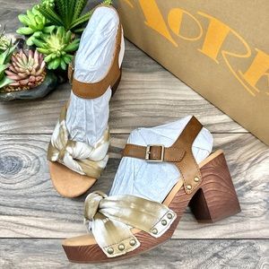 NIB Korks Kork Ease Natalia Knot Sandal Tan Green Olive Tie Dye Combo 8M
